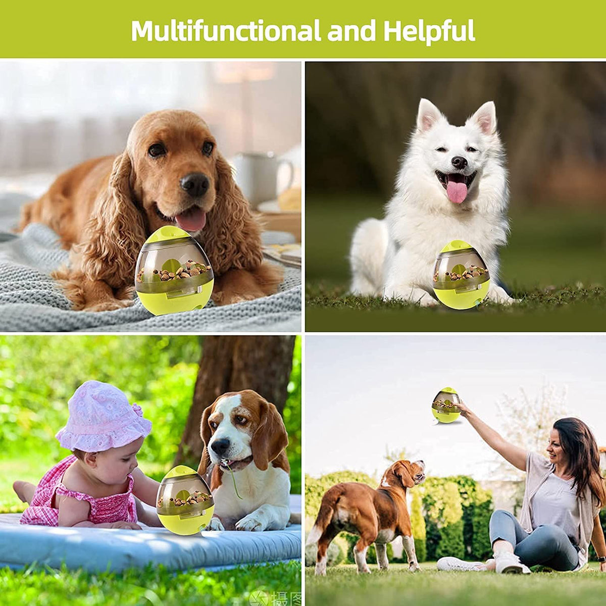 Tumbler Pet Toy, Automatic Pet Slow Feeder Treat Ball, Cat Dog Toy for Pet Increases IQ Interactive, Adjustable Dog Treat (Green)