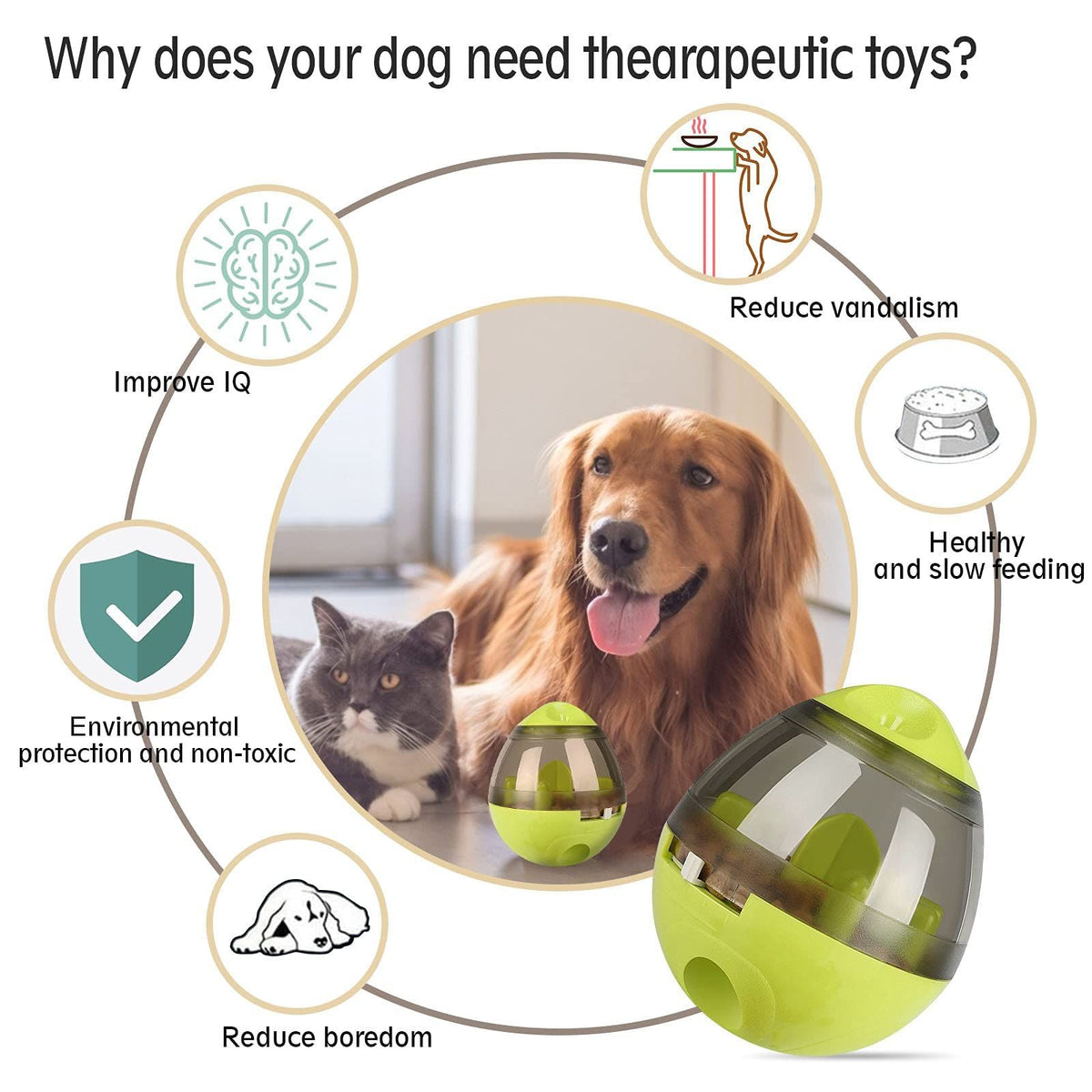 Tumbler Pet Toy, Automatic Pet Slow Feeder Treat Ball, Cat Dog Toy for Pet Increases IQ Interactive, Adjustable Dog Treat (Green)