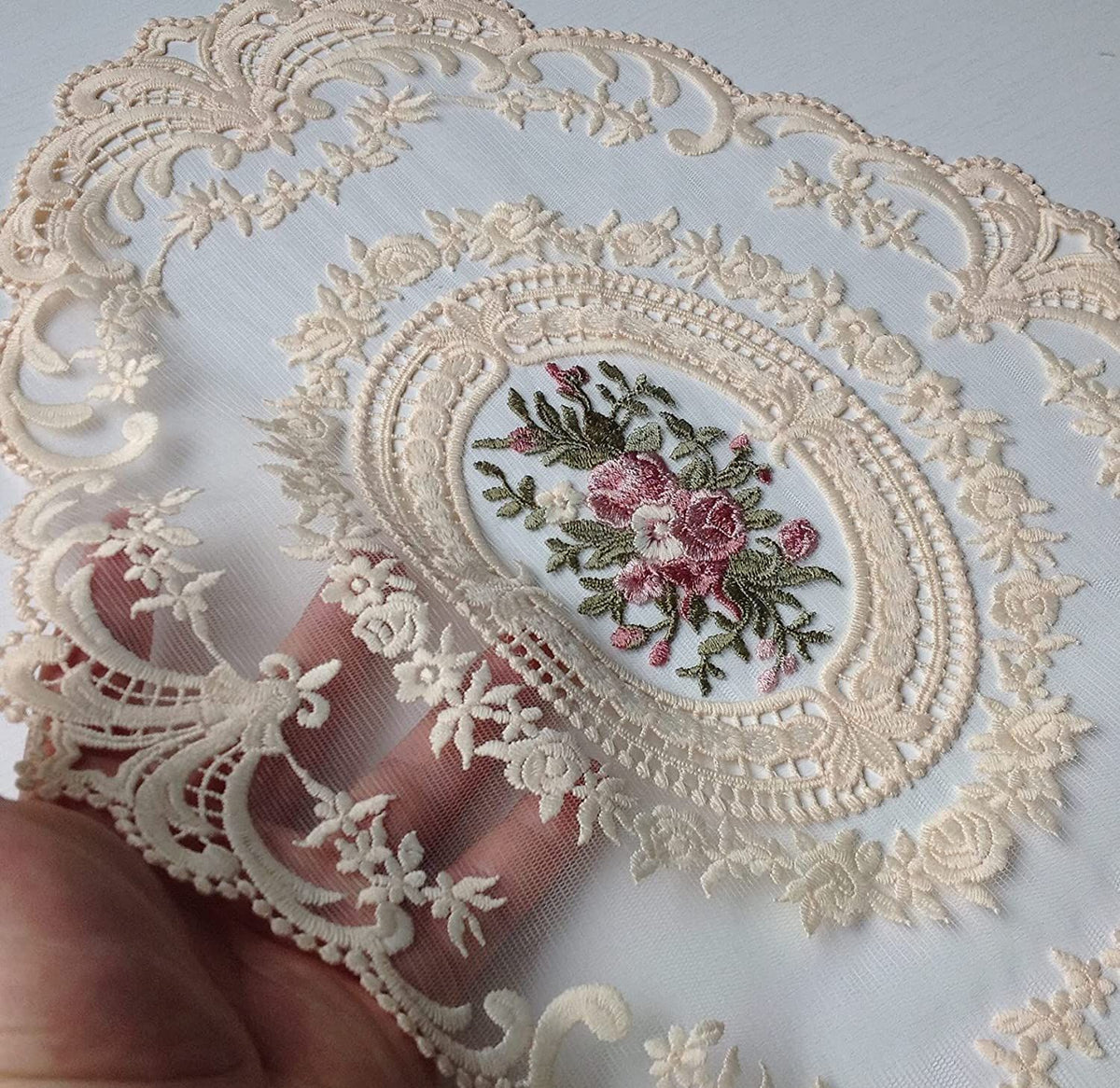2Pack Retro Lace Placemats, French Crochet , Handmade Embroidered Table Mats, 12x16-in Beige Place Mats Cup Mat