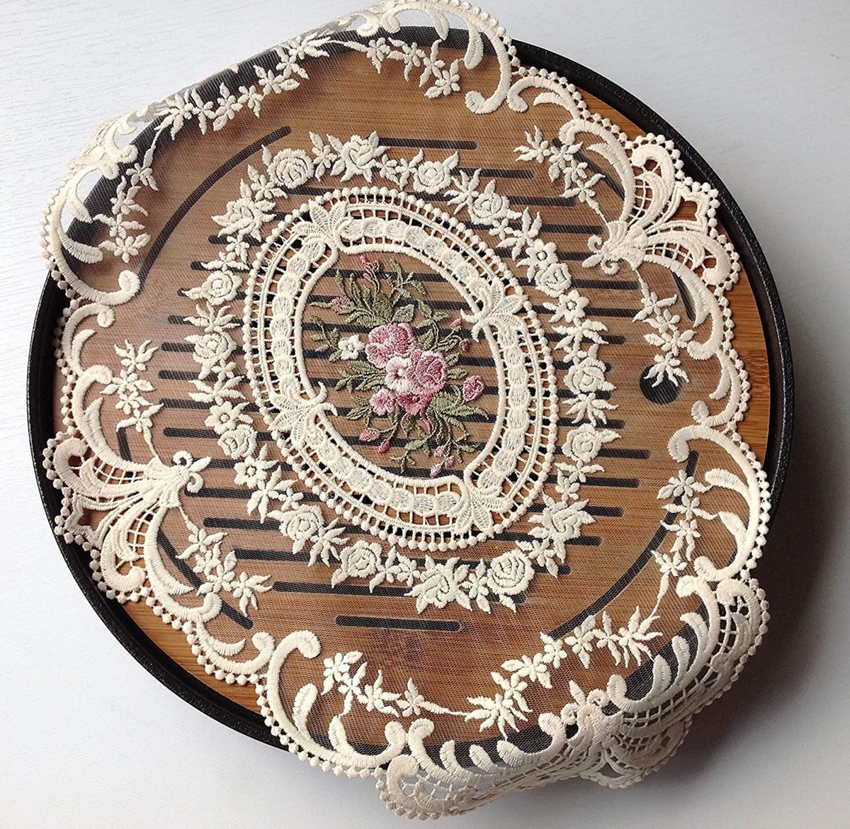 2Pack Retro Lace Placemats, French Crochet , Handmade Embroidered Table Mats, 12x16-in Beige Place Mats Cup Mat
