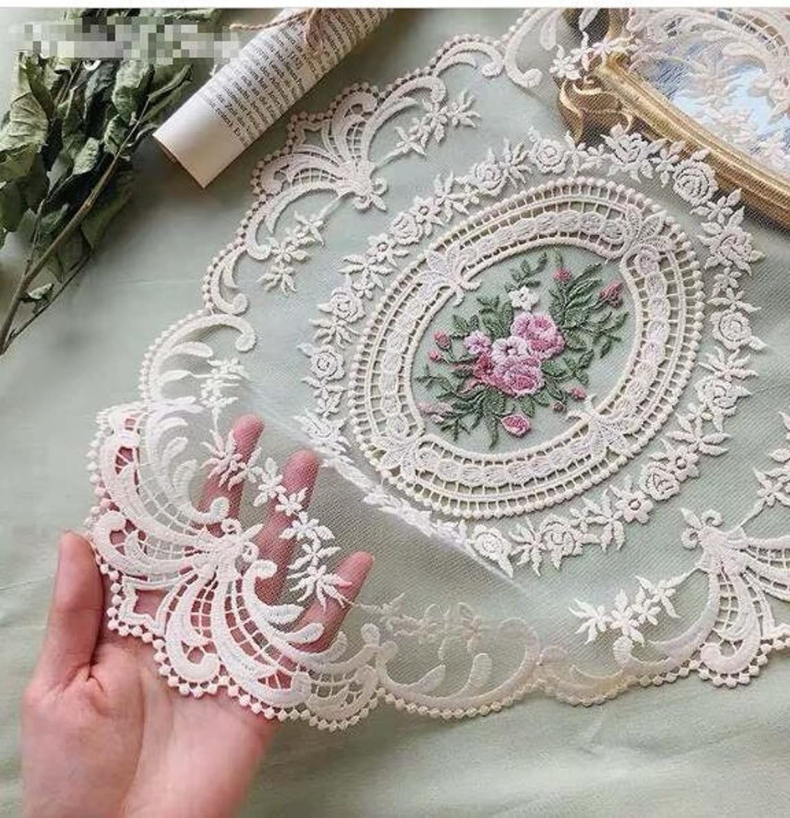 2Pack Retro Lace Placemats, French Crochet , Handmade Embroidered Table Mats, 12x16-in Beige Place Mats Cup Mat
