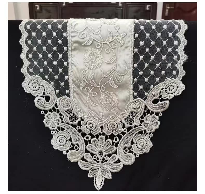 Lace Table Runner Embroidered Gauze ,Classic ,Fancy Overlay Exquisite Rustic Boho Plain White Tablecloth, ( 12x82 Inch)