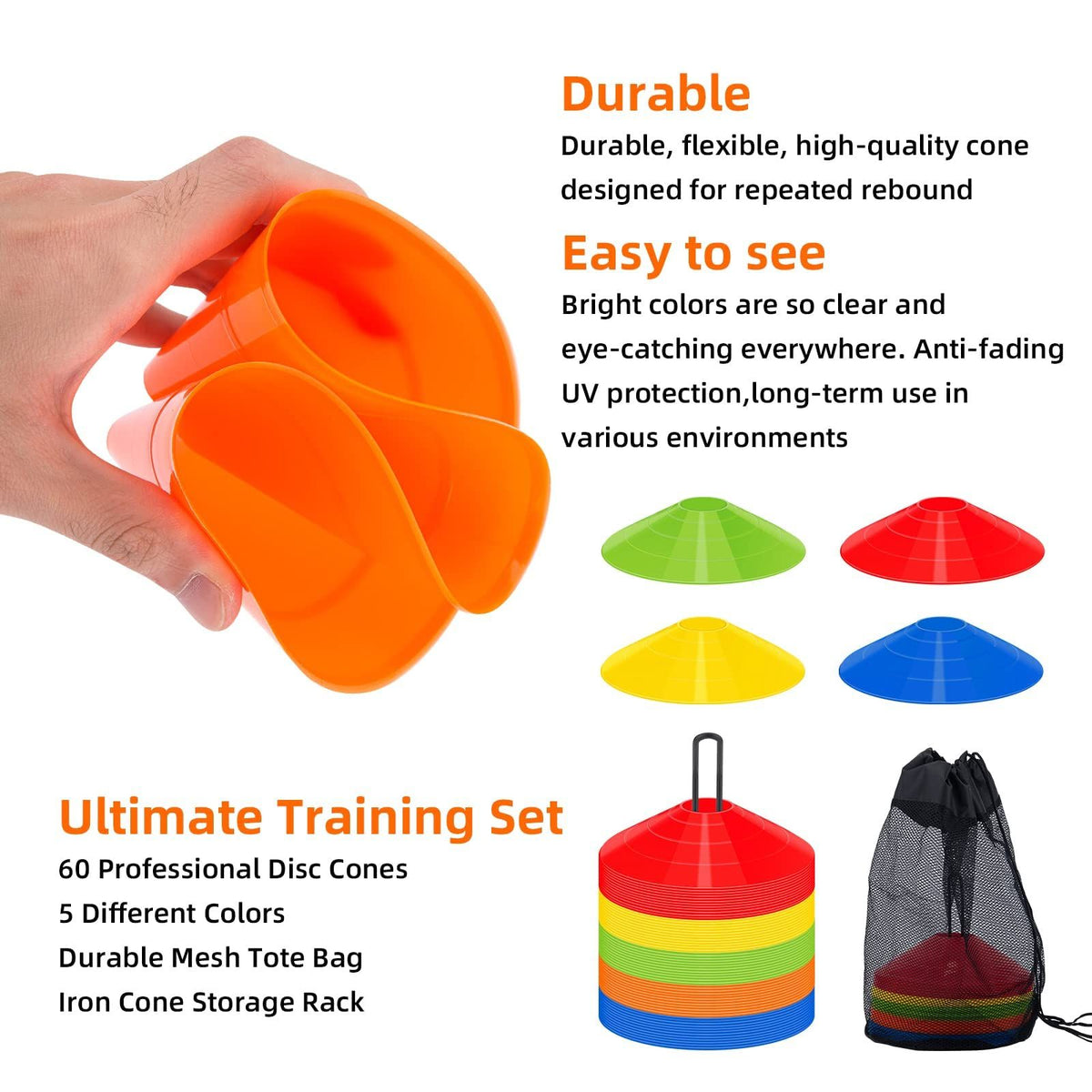 50 pack agile football cones with portable bags and brackets,Suitable for football training,cones for sports training,sports cones