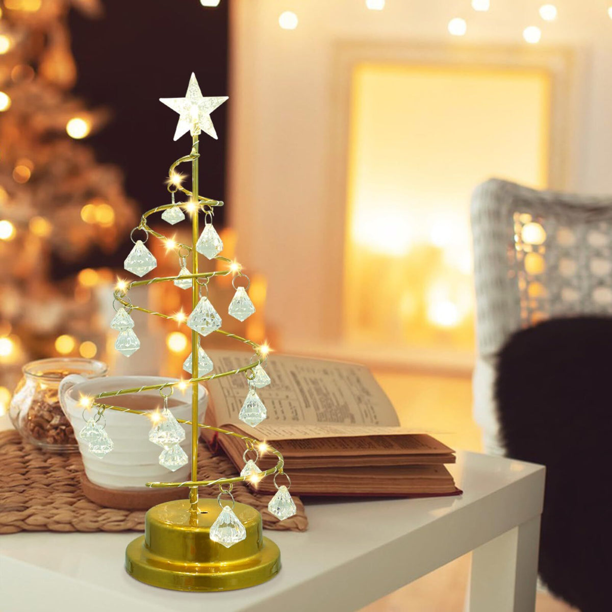 LED Spiral Christmas Tree Crystal Spiral Christmas Tree with Led Lights Xmas Tree Lamp Night Light for Holiday Party Table