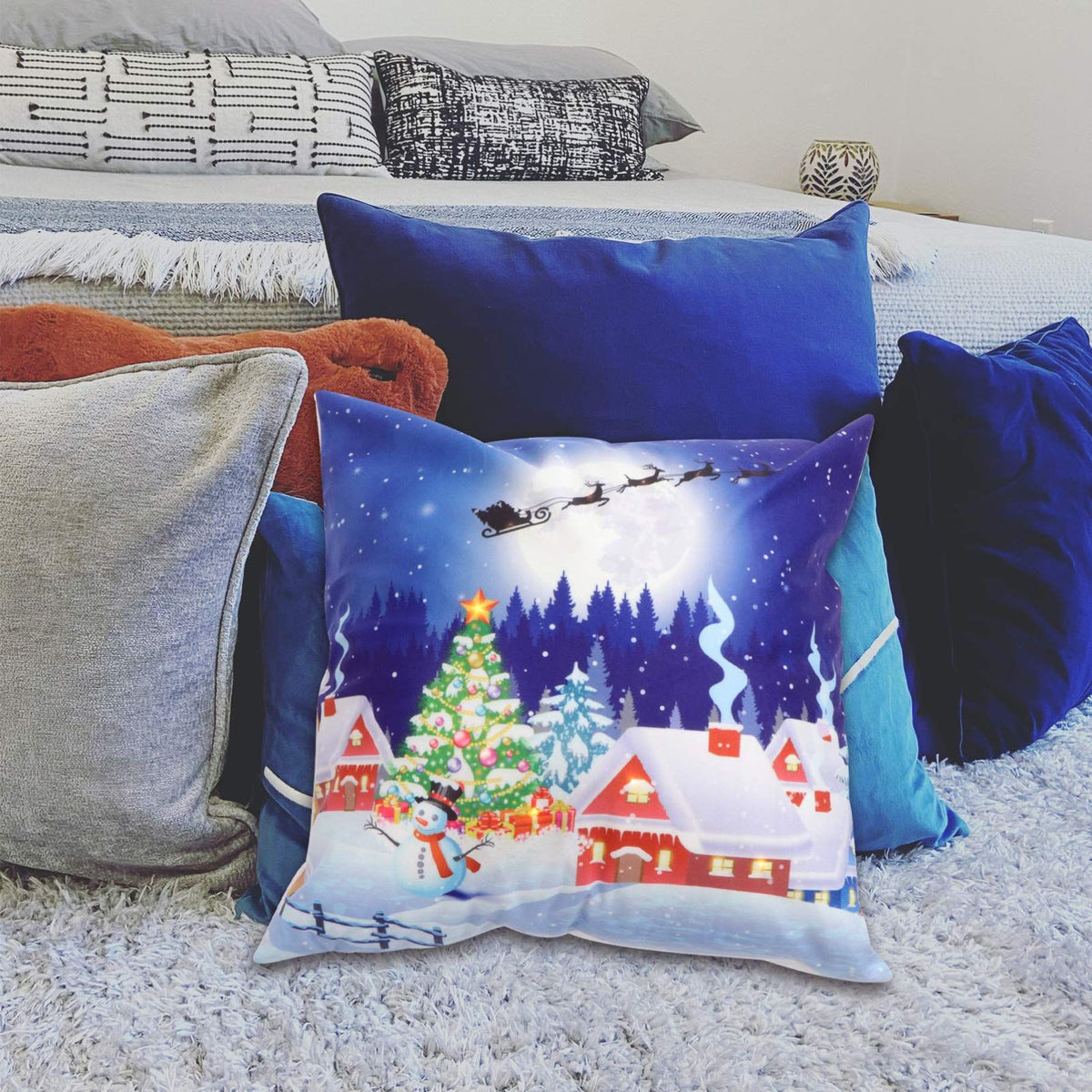 LED Light Pillow Cover Winter Light Up Pillowcase Holiday Decorative Throw Pillow Cushion Covers Gifts