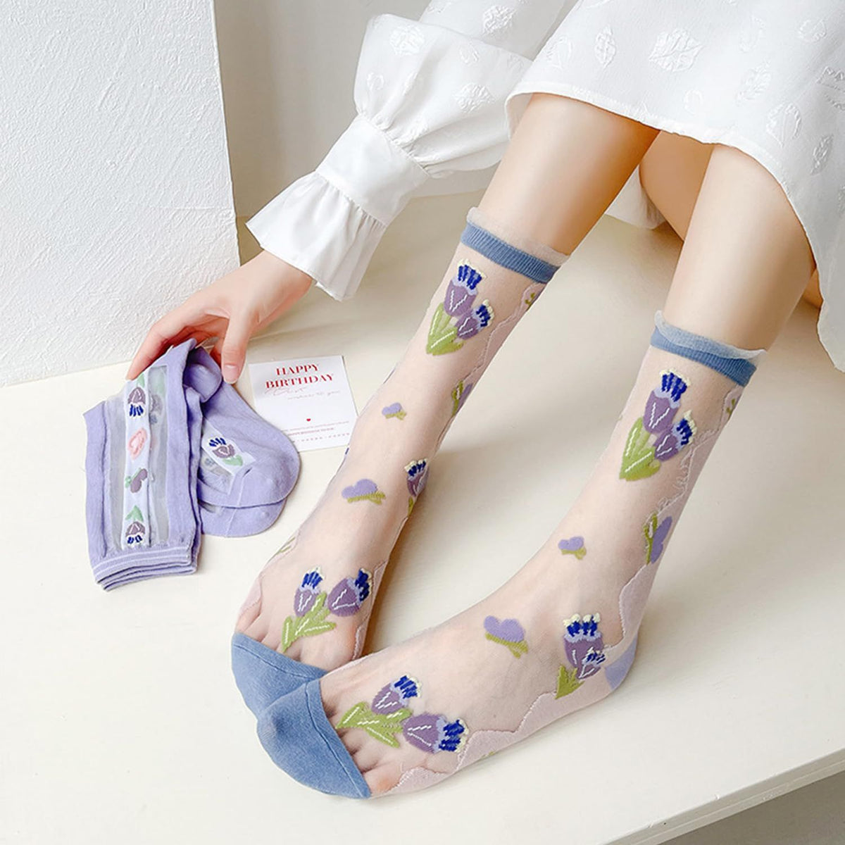 3 pairs Womens Girls Lace Sheer Socks Ultrathin Crystal Glass Crew Socks Transparent Novelty Nylon Fishnet Ankle Socks