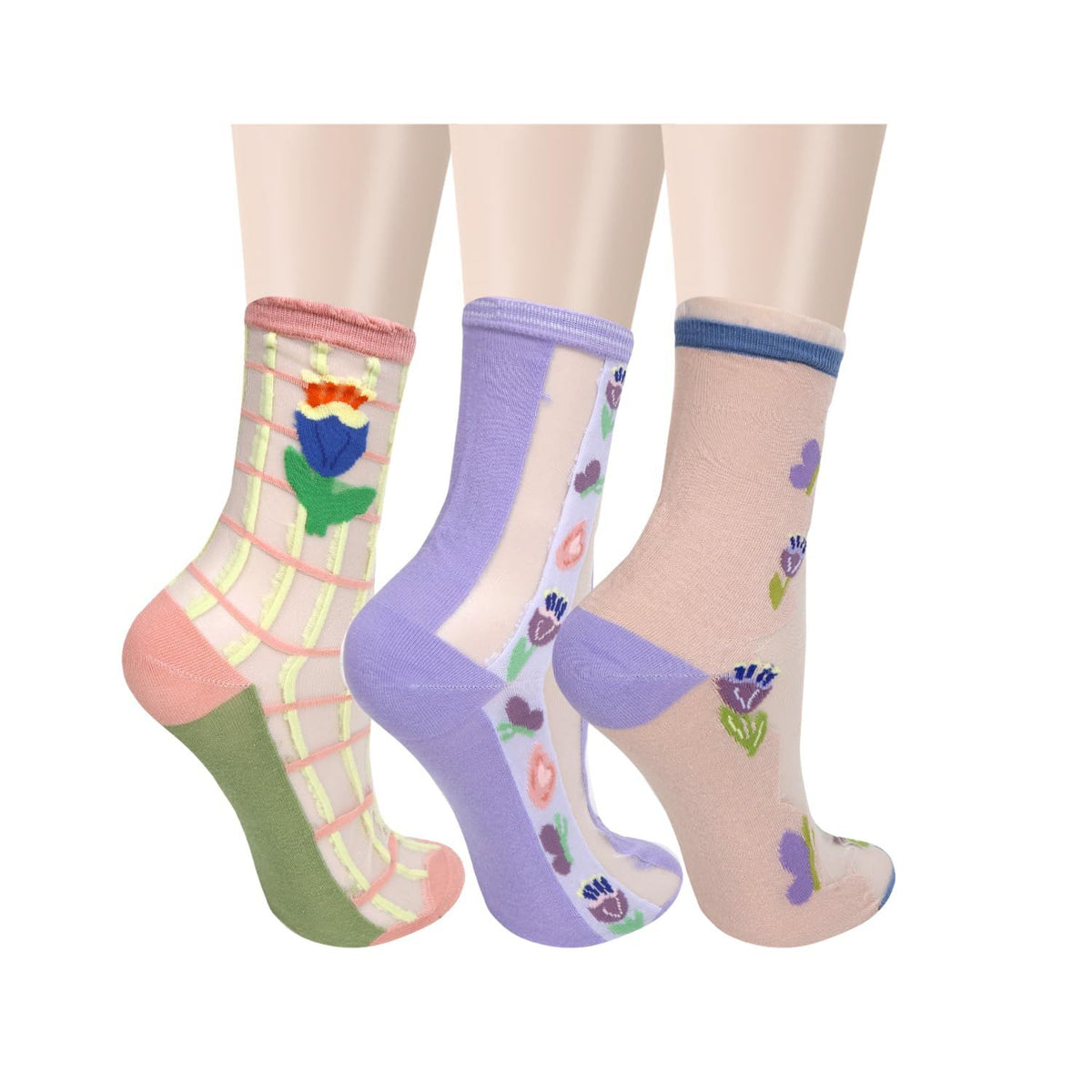 3 pairs Womens Girls Lace Sheer Socks Ultrathin Crystal Glass Crew Socks Transparent Novelty Nylon Fishnet Ankle Socks