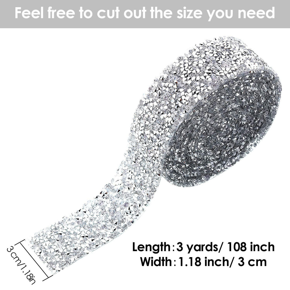 Crystal Rhinestone Ribbon 3 Yards Diamond Sparkling Bling Ribbons Roll Banding Belt Wrap for Wedding Cakes (1.18 Inch, Clear)