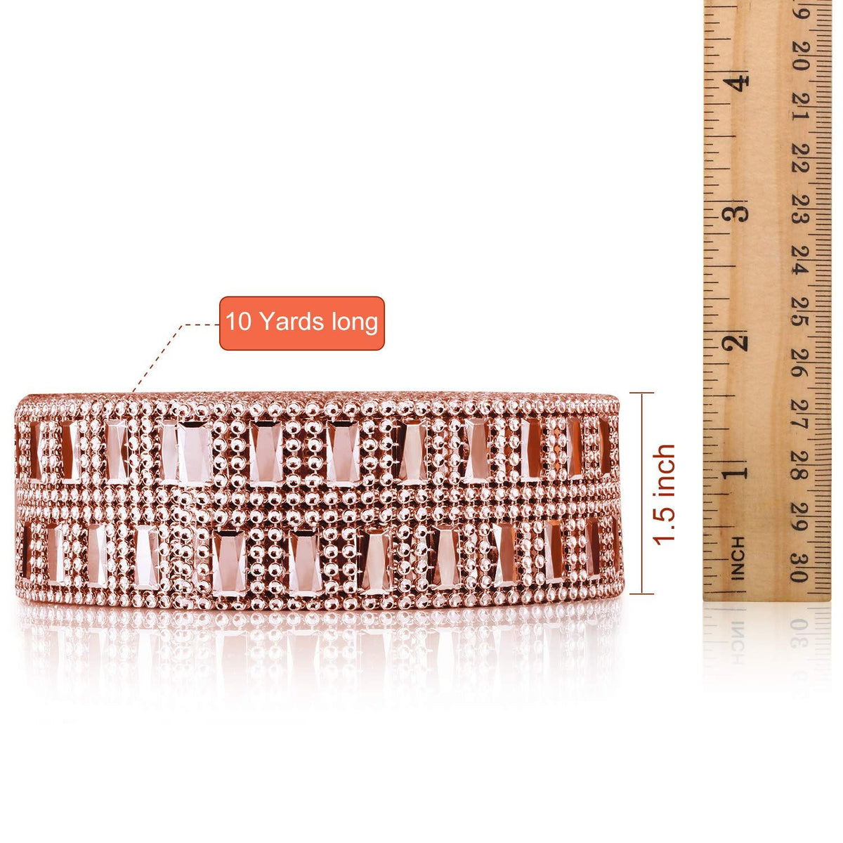 10 Yards Bling Wrap Ribbon Rhinestone Diamond Ribbon Rose Gold Bling Wrap Acrylic Wrap Mesh (Rose Gold,2 Row)