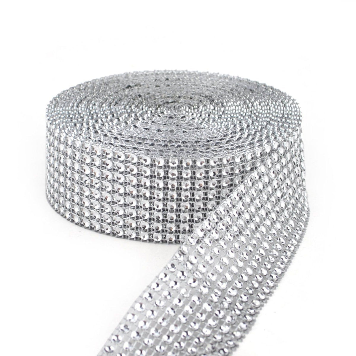 8 Row 10 Yard Rhinestones Diamonds Ribbon Bling Wrap for Crafts for Wedding Cakes, Birthday Decorations (Silver, 8row)