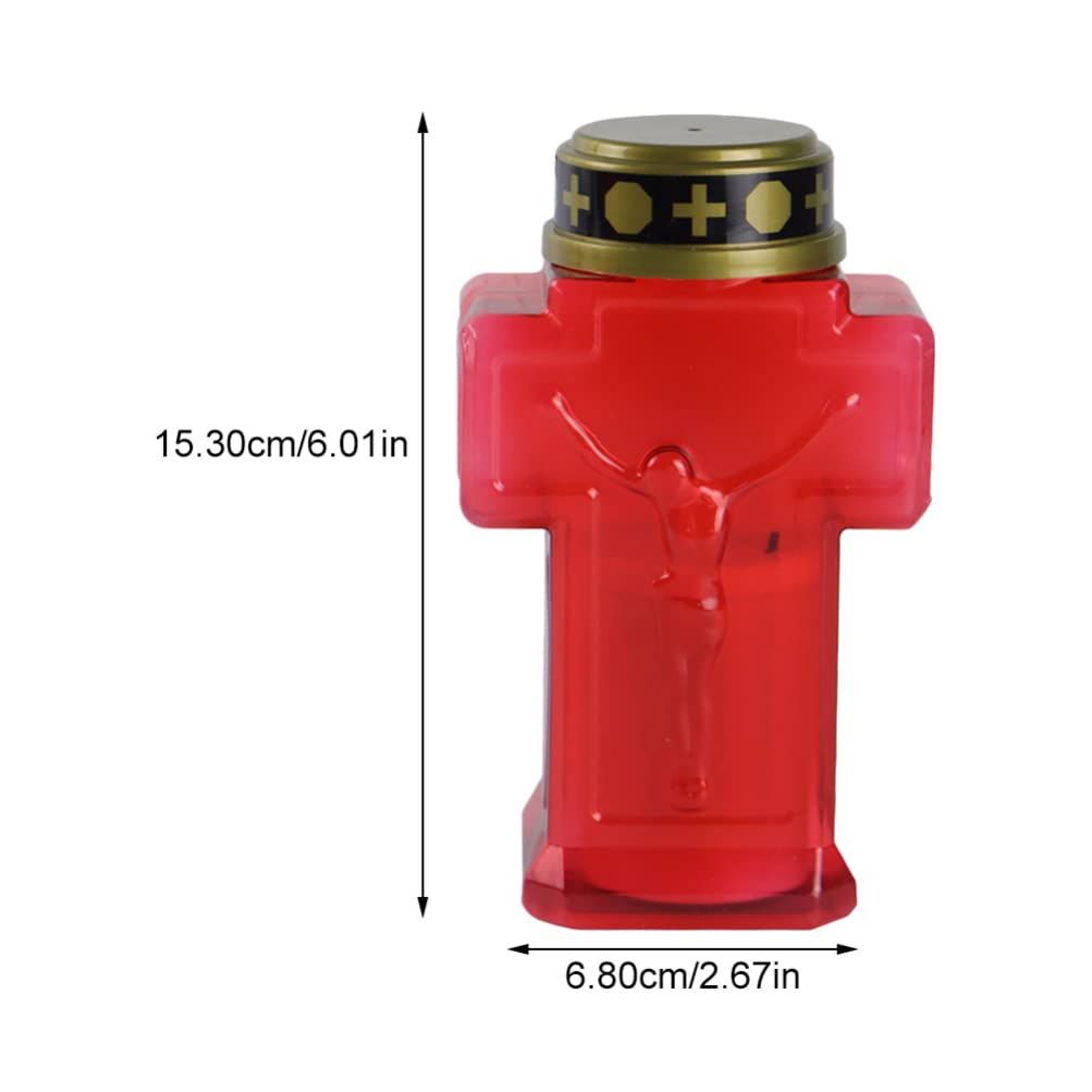 2pcs Cross Candle Light, Red Flickering Flameless Candles Reusable Church Graveyard Led Candles Grave Decorations