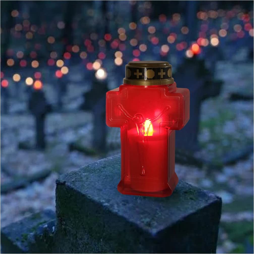 2pcs Cross Candle Light, Red Flickering Flameless Candles Reusable Church Graveyard Led Candles Grave Decorations