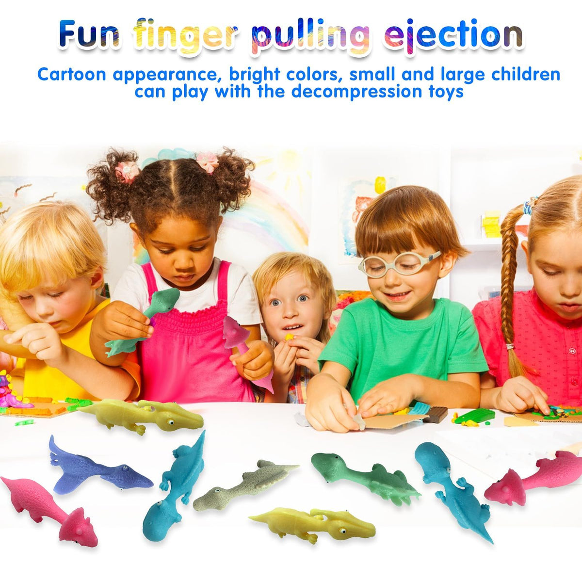 24PCS Rubber Flving Dinosaur Toys Finger Slingshot Animal Toys Animal Slingshots Catapult Toys Dino Shooter Game Stretchy Toy