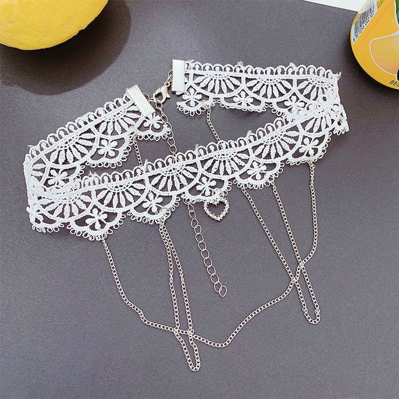 Lace Gothic Style Tassel Pendant Choker Lace Choker Necklace Gothic Jewelry Accessories, Elegant Goth Gothic Collar Necklace