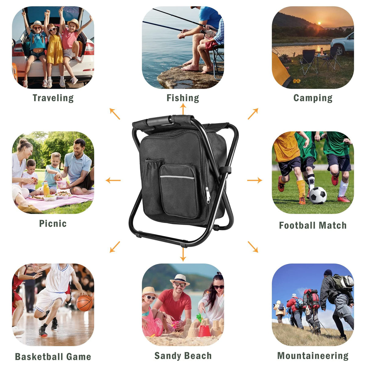 Backpack Stool Cooler Chair Heavy Duty 400 LBS Max Load Portable Lightweight Stool Backpack Folding