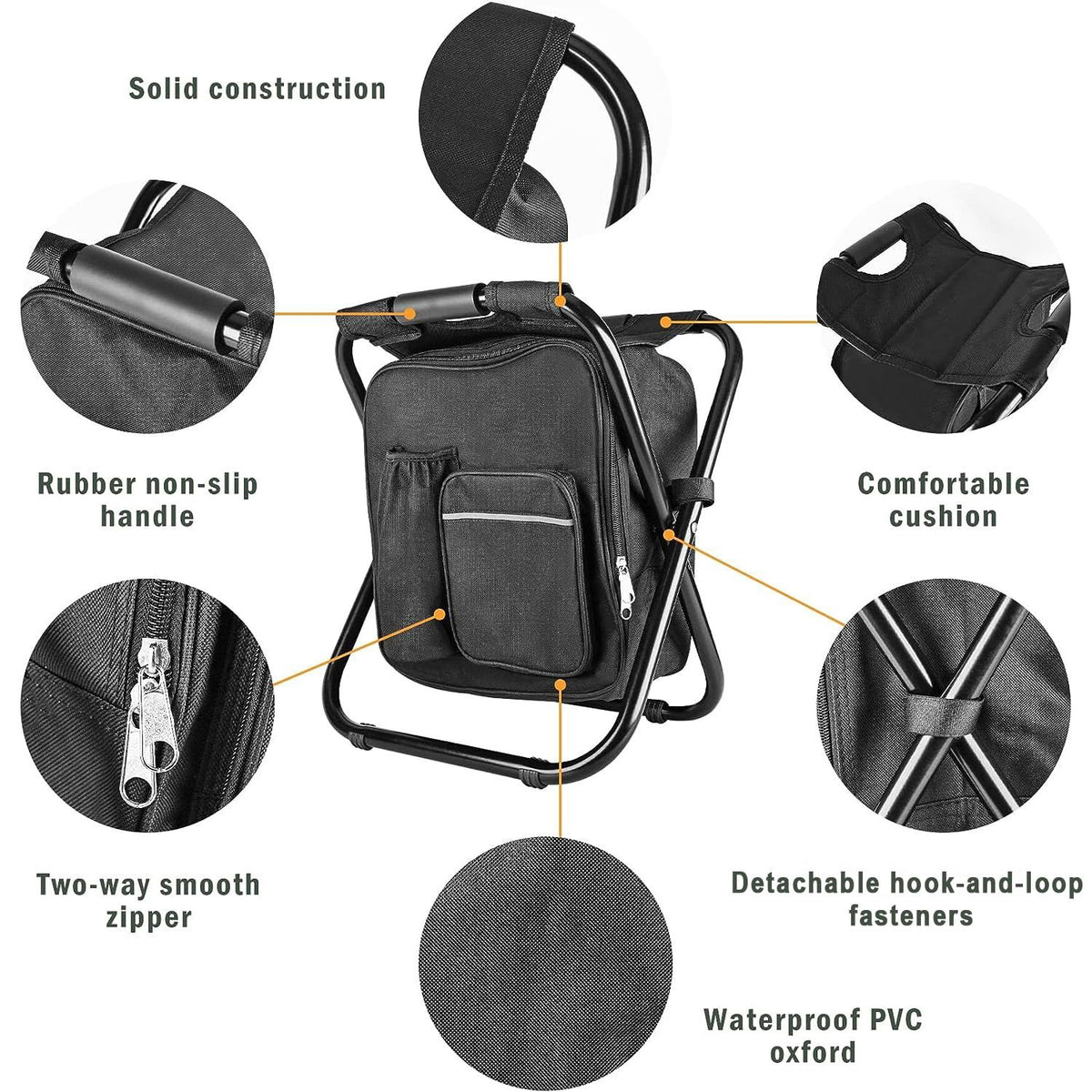 Backpack Stool Cooler Chair Heavy Duty 400 LBS Max Load Portable Lightweight Stool Backpack Folding