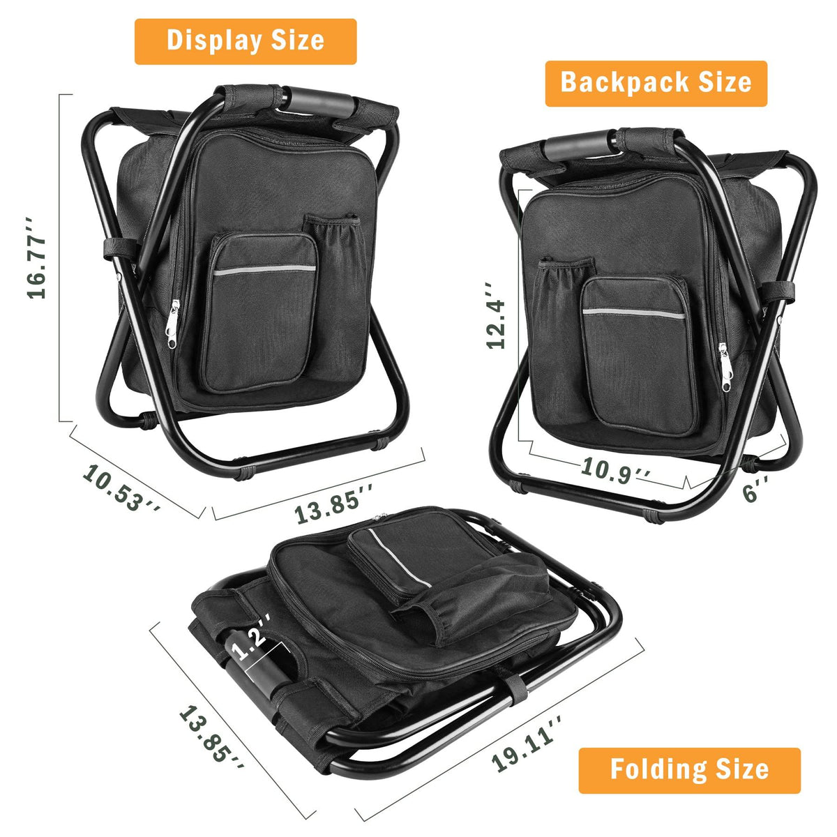 Backpack Stool Cooler Chair Heavy Duty 400 LBS Max Load Portable Lightweight Stool Backpack Folding