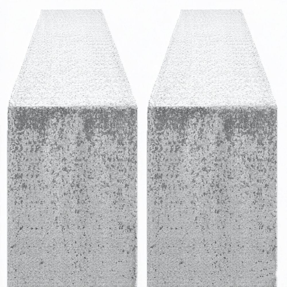 2 Packs 12 x 72 inches Silver Sequin Table Runner, Glitter Runner for Birthday Party Supplies Decorations Wedding Bachelorette