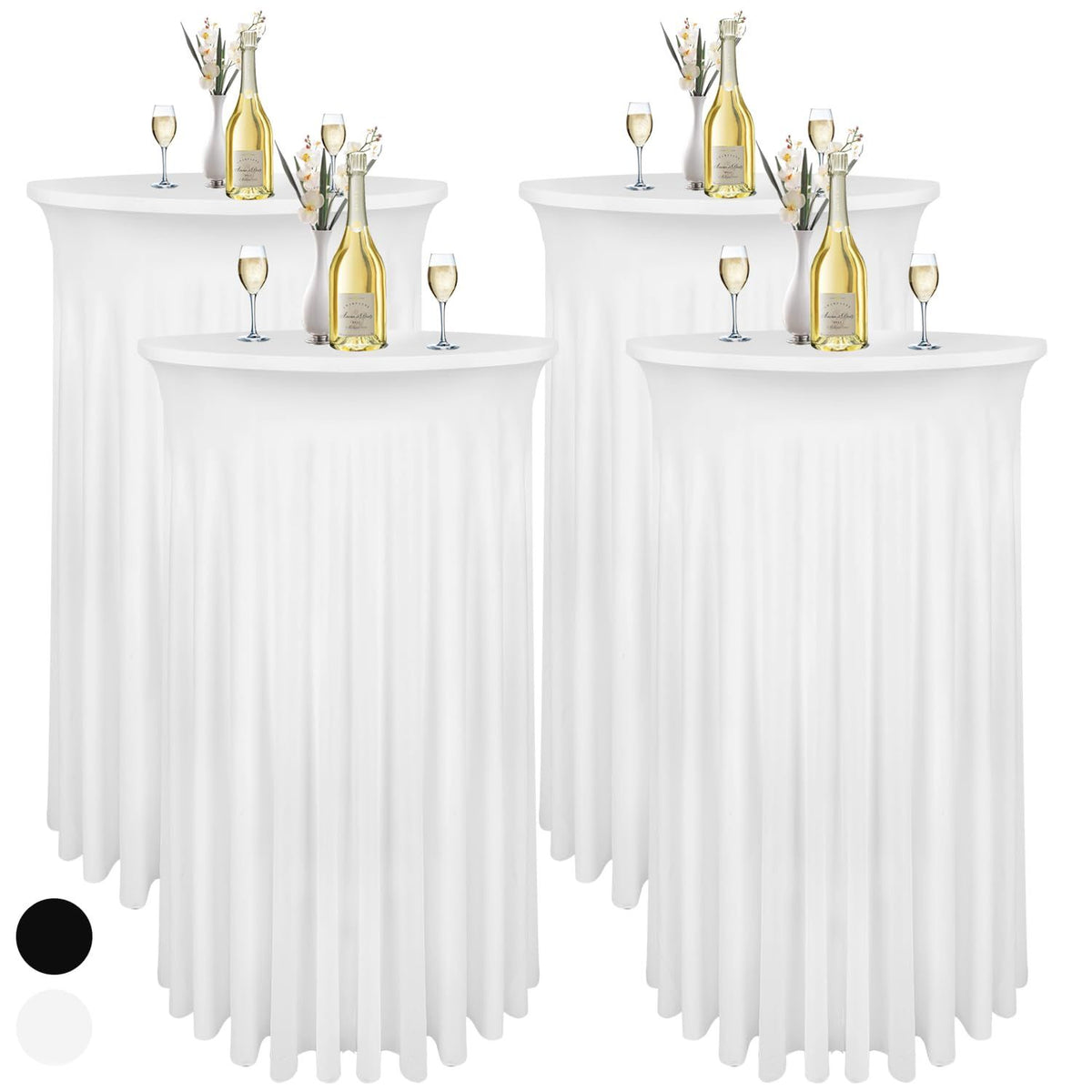 4 Pack 32x43 Inch Highboy Cocktail Table Cover White, Cocktail Table Covers with Wavy Drape High Top Table Cover for Round Tables