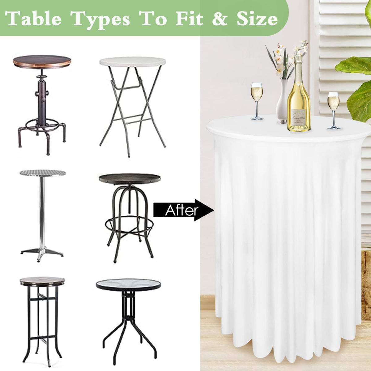 4 Pack 32x43 Inch Highboy Cocktail Table Cover White, Cocktail Table Covers with Wavy Drape High Top Table Cover for Round Tables
