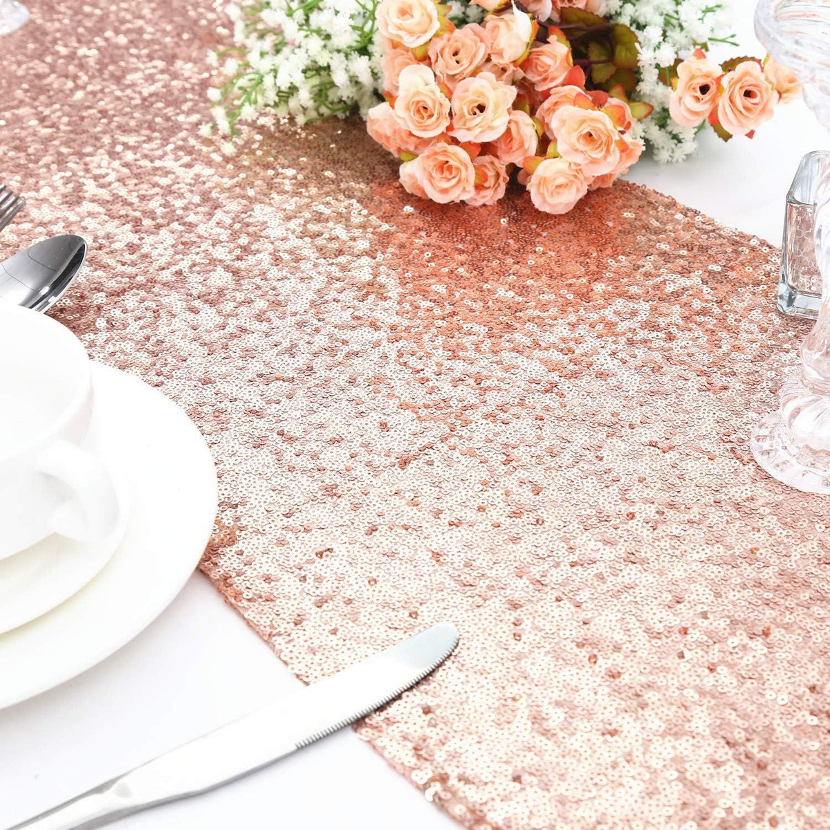 12 X 108 Inch 6 Pack Rosegold Sequin for Wedding Bridal Shower Fall Thanksgiving Valentine's Christmas Decoration