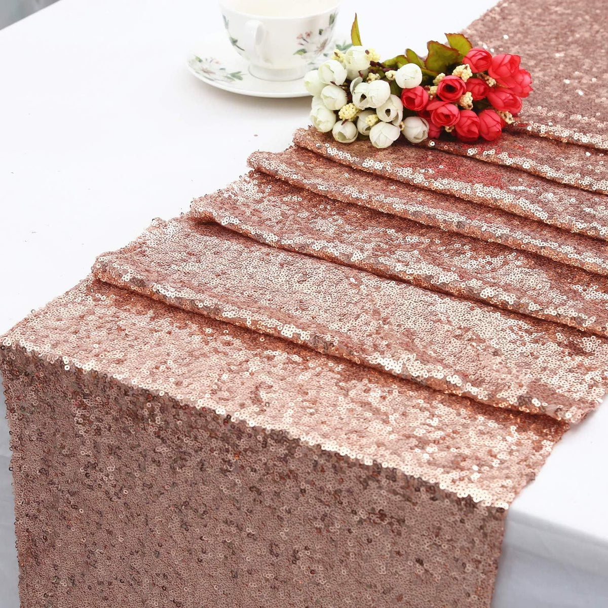 12 X 108 Inch 6 Pack Rosegold Sequin for Wedding Bridal Shower Fall Thanksgiving Valentine's Christmas Decoration