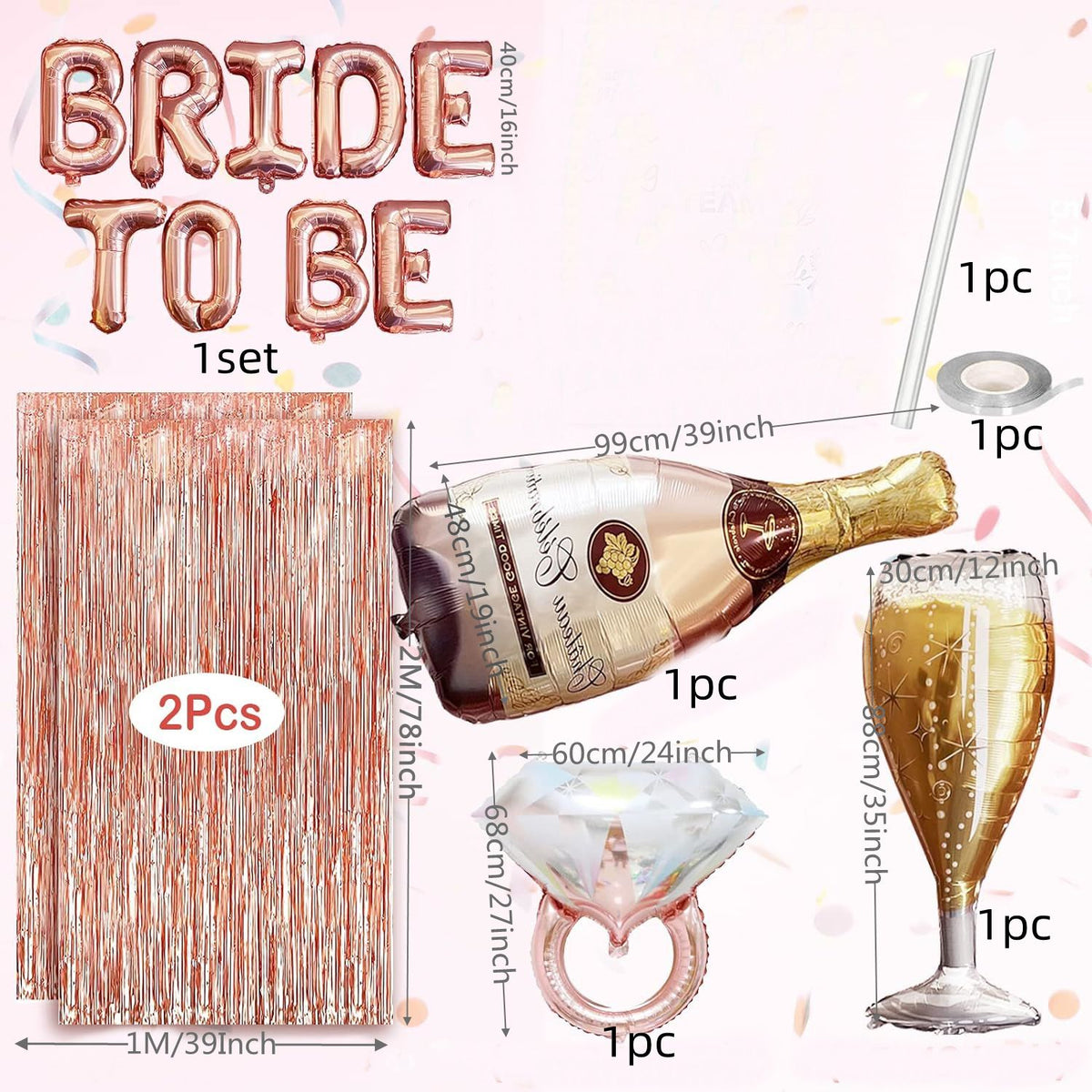 Bachelorette Party Decorations, Bridal Shower Decorations Supplies Bride to Be Balloons Rose Gold Bridal Foil Curtain Backdrop