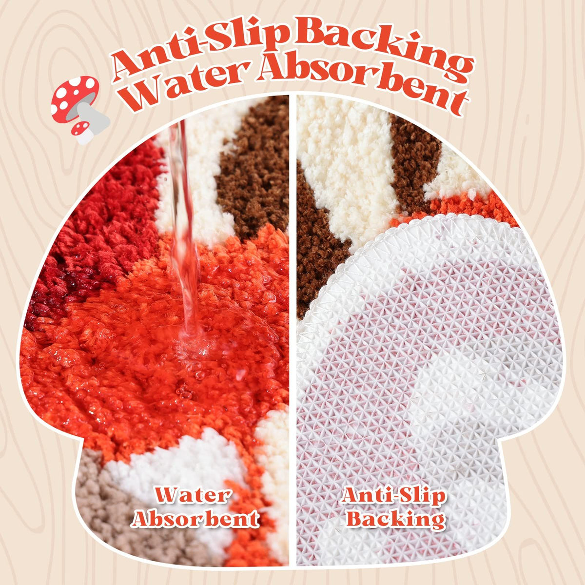 Bathroom Rugs Cute Bath Mat Non Slip Red Mushroom Bath Rug for Women Kids and Girls Strong Absorbent Soft Washable Bath
