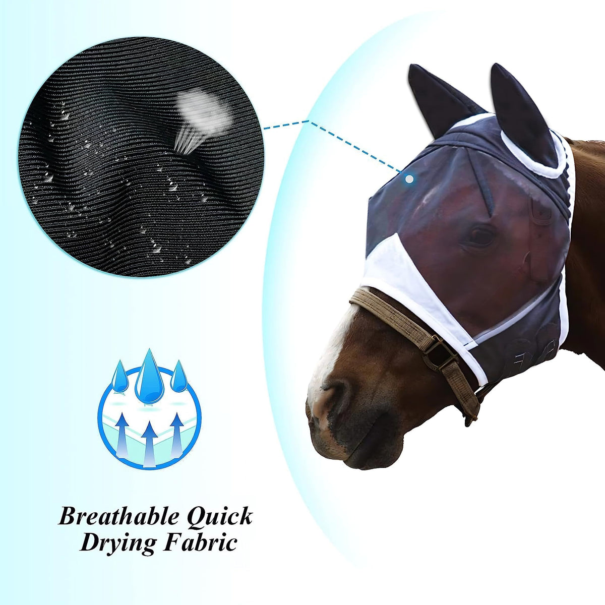 Horse Fly Mask with Ears Cover Uv Protection Horses Fly Mask with Eyes Cover Black Net Equine Sunscreen Quiet Ride (Pony)
