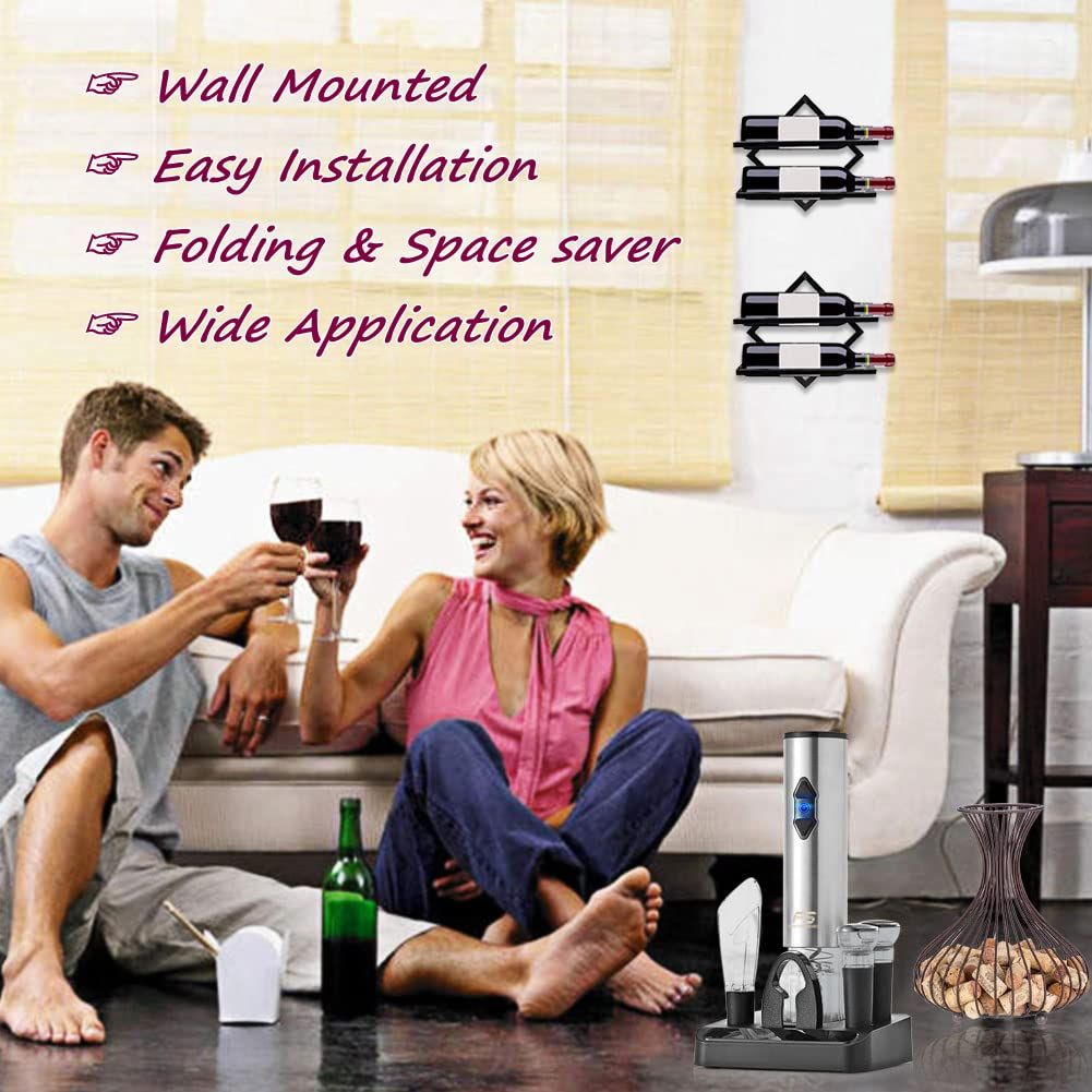 2Pcs Metal Wall Mounted Wine Rack Hanging Wine Bottle Holder Wall Organizer Storage Shelf for Home Kitchen Bar Decor