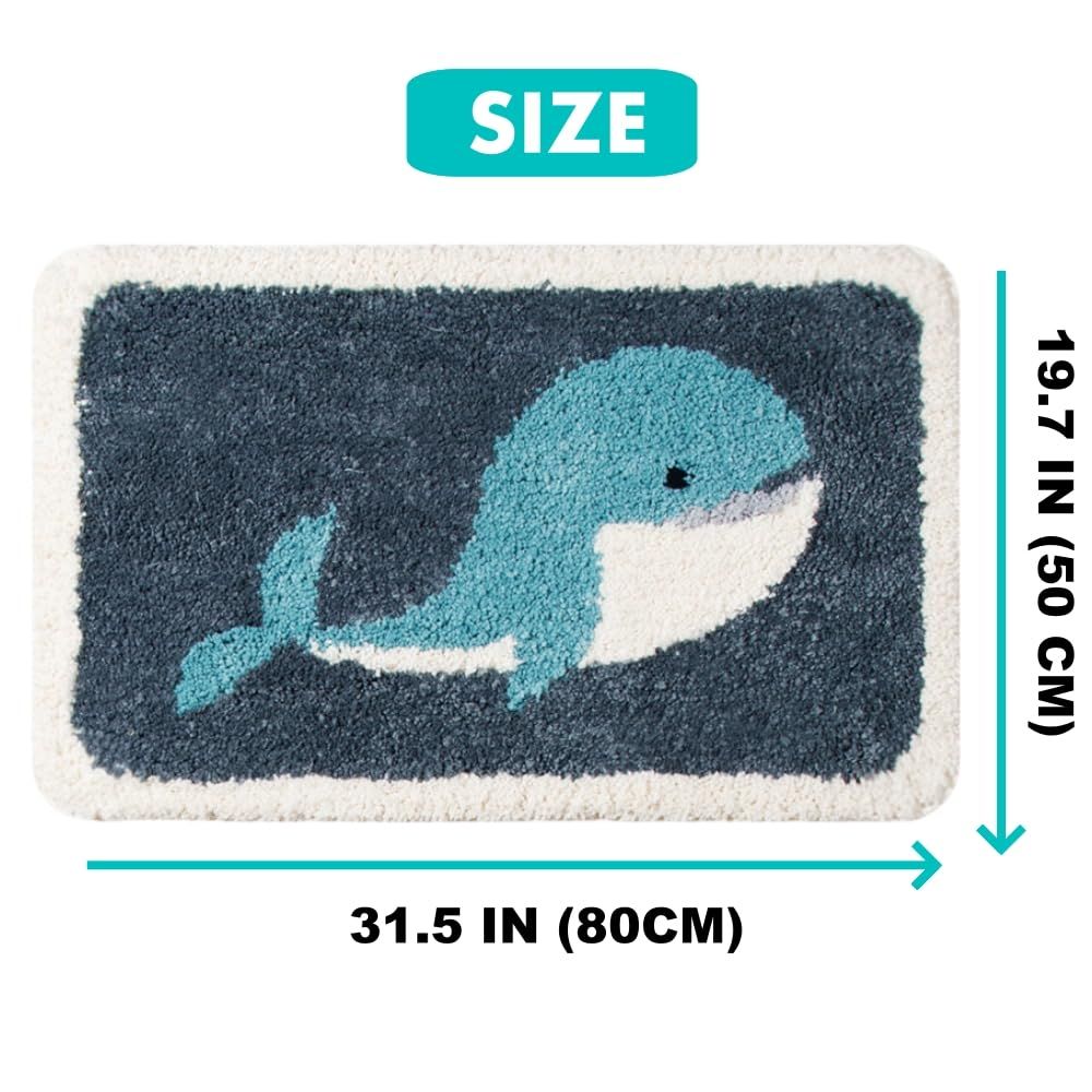 Bathroom Rugs Grey Whale Bath Rug for Bathroom Non-Slip Soft Absorbent Machine-Washable, Shower Bathroom , 20x31.4 Inch, Grey