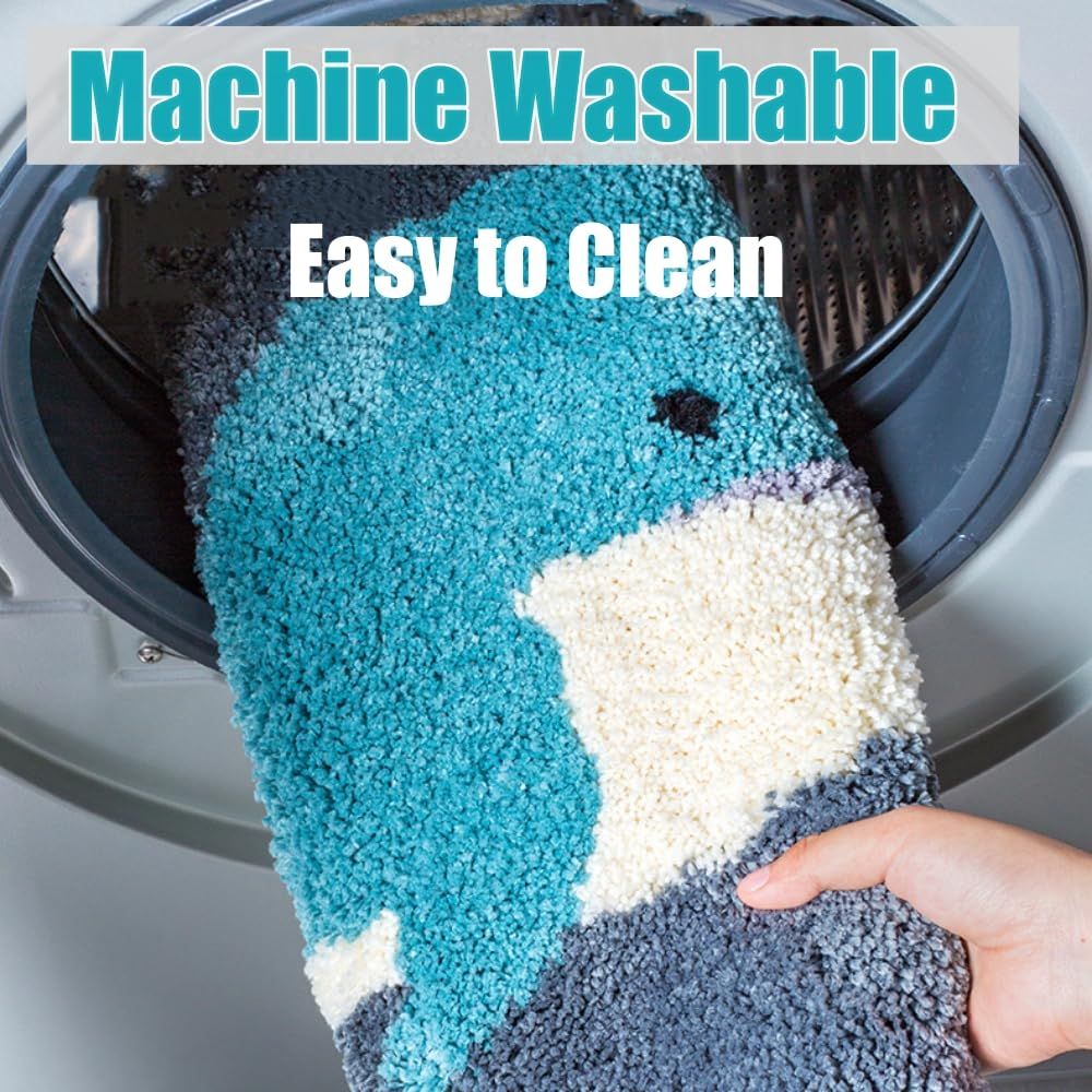 Bathroom Rugs Grey Whale Bath Rug for Bathroom Non-Slip Soft Absorbent Machine-Washable, Shower Bathroom , 20x31.4 Inch, Grey