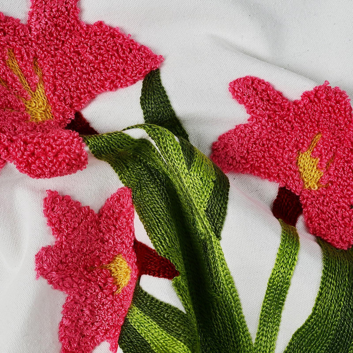 Pink Daffodil Flower Embroidered Throw Pillow Covers, Farmhouse Decorative Square Floral Accent Cushion Covers, 18 x 18 Inch