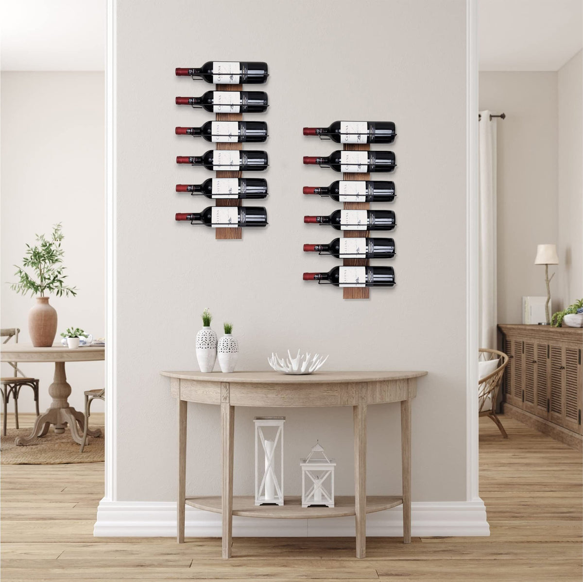 Wine Rack Wall Mounted | Solid Pine Wood & Metal Wall Wine Rack | Stylish 12 Bottle Wine Rack | Versatile Display
