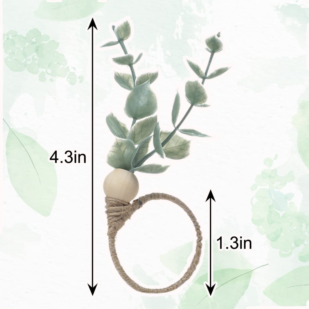 Rings Set of 12, Farmhouse Napkin Rings Eucalyptus Napkin Rings Wooden Napkin Rings Spring Rustic Green Leaf Napkin Rings