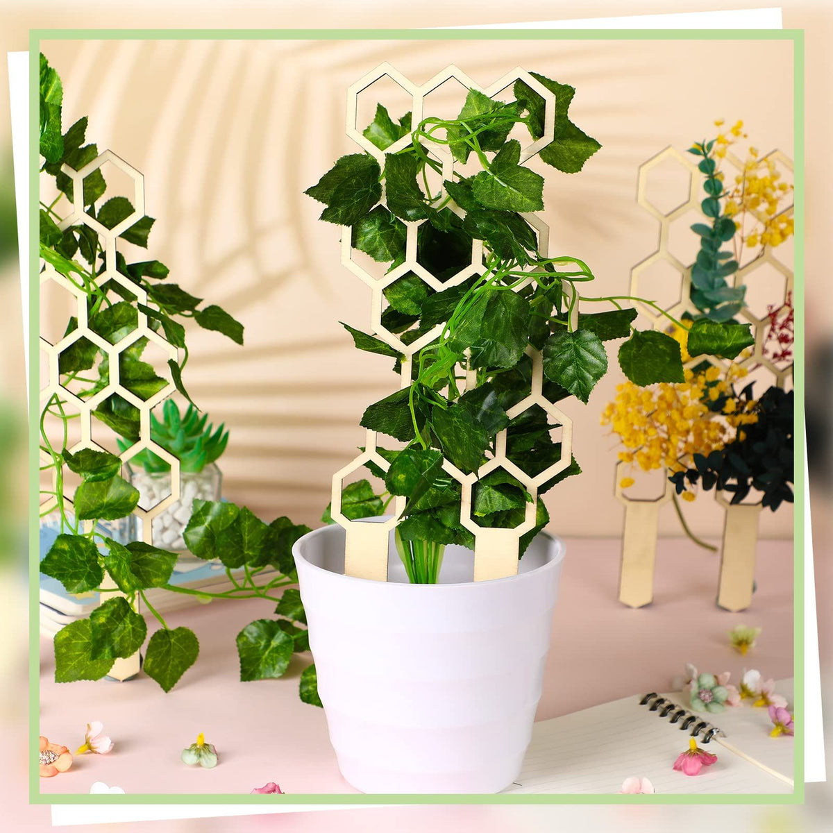 Small Wooden Trellis for Potted Climbing Plants 11.8 Inches Trellis Starter Holder for Indoor Outdoor Garden Decor (5 Pack)