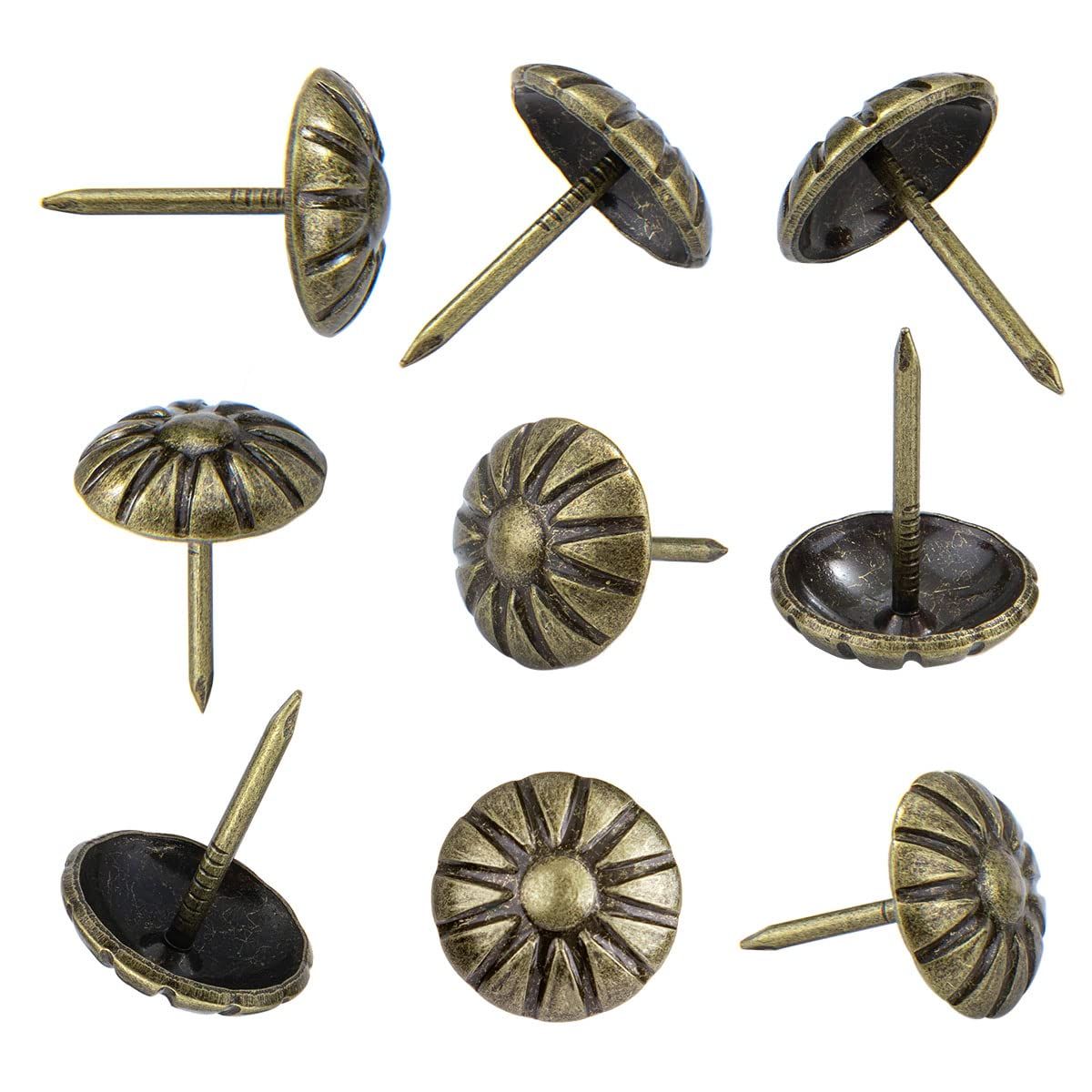 100pcs Upholstery Tacks, 7/16 Inch Furniture Tacks for Upholstery, Decorative Tacks for Wood, Antique Brass Upholstery Tacks