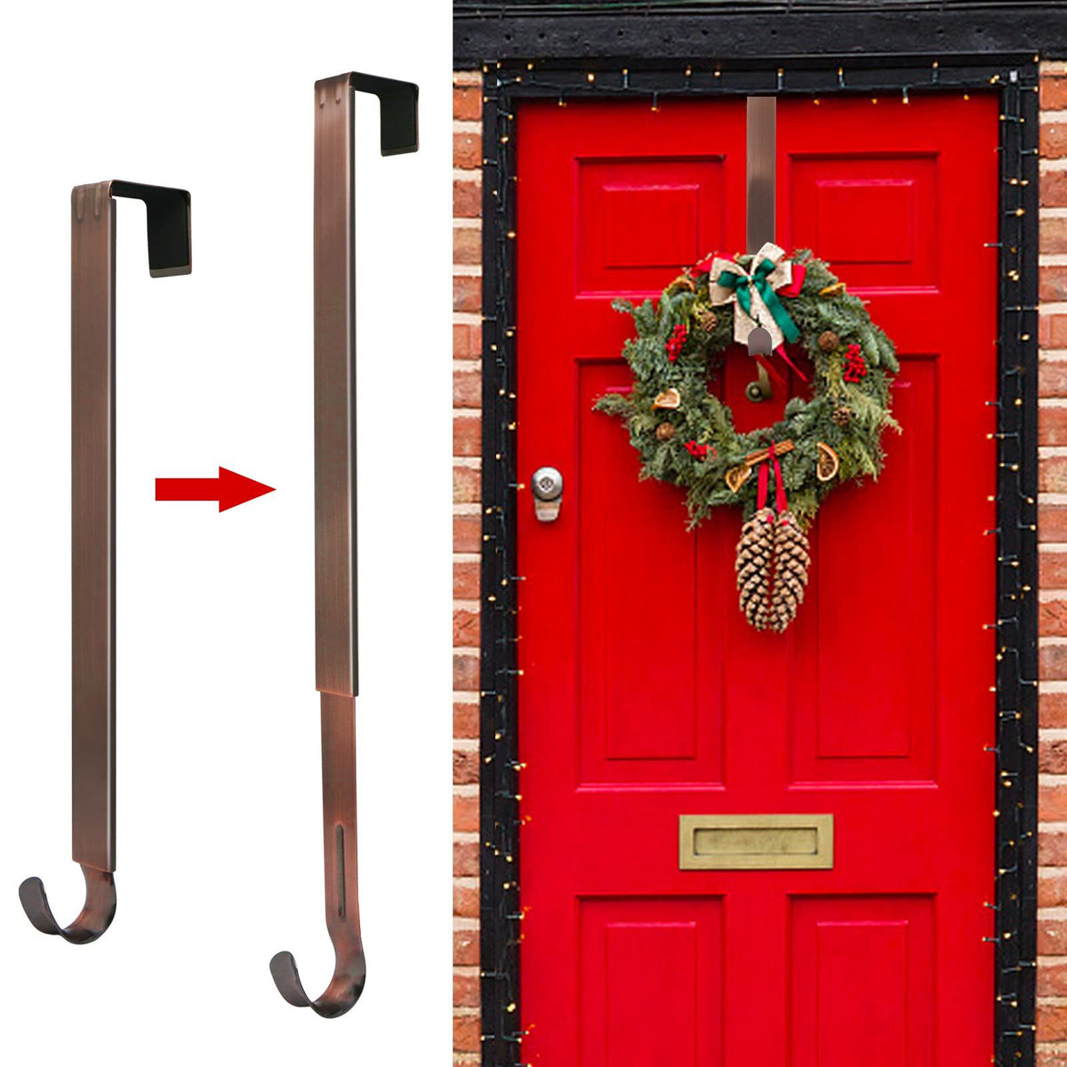 Wreath Hanger for Front Door, Adjustable Wreath Hanger from 15 to 25 Inches Wreath Hanger, 20 lbs Larger Door Upgrade  (Bronze)