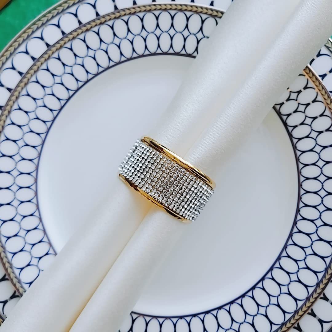 Silver Diamond Glod Napkin Rings Set of 6, Christmas Napkin Holder for Dining, Thanksgiving, Wedding,Bling Cloth Holder Full