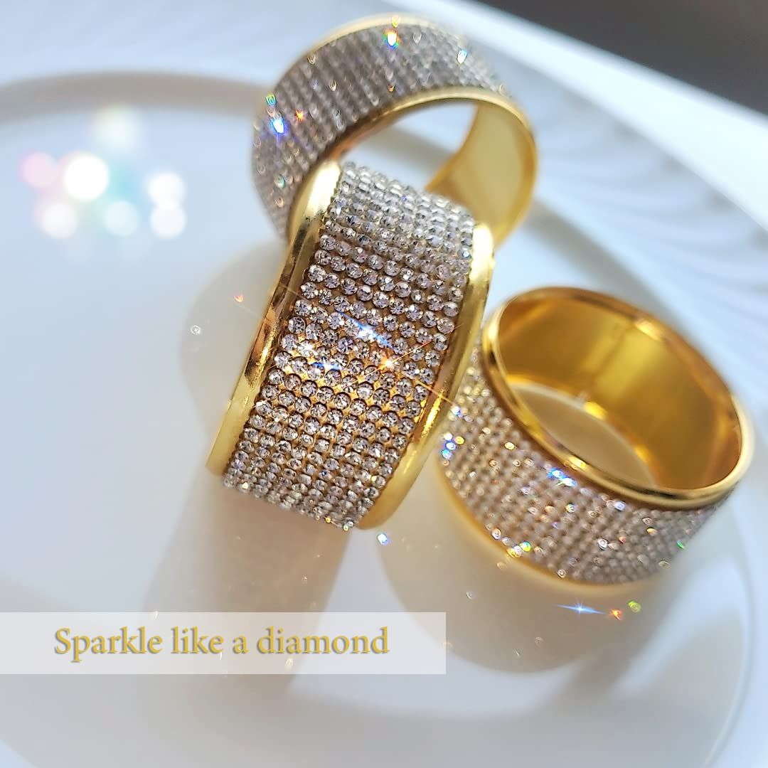 Silver Diamond Glod Napkin Rings Set of 6, Christmas Napkin Holder for Dining, Thanksgiving, Wedding,Bling Cloth Holder Full
