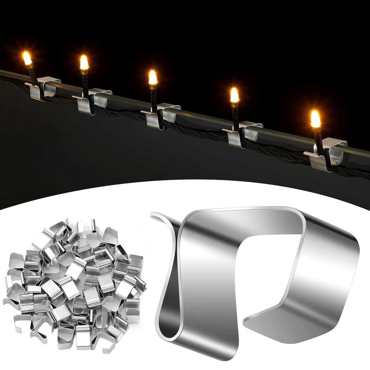 Christmas Lights Gutter Hooks Galvanized Holiday Lights Roof Hooks Christmas Light Clips Xmas Light Gutter  (50 Pcs,14 x 11 mm)