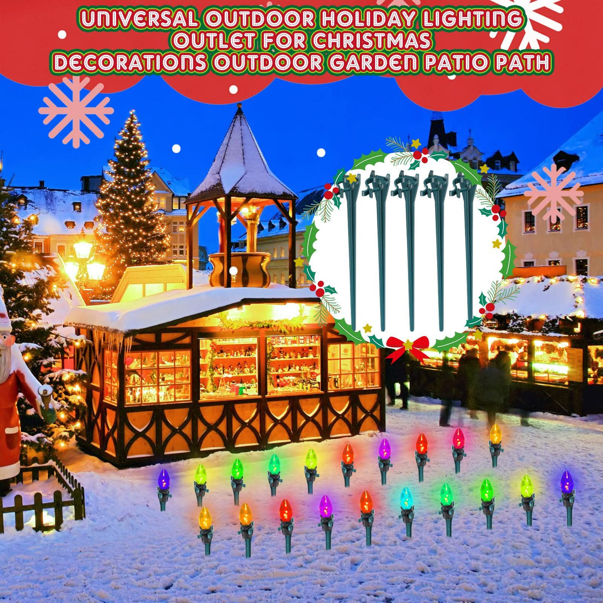 Christmas Light Stakes Universal Yard Lawn Holiday Light Stakes for C7 C9 String Lights, 7.5 inches Ground Stakes(Green,90 Pieces)