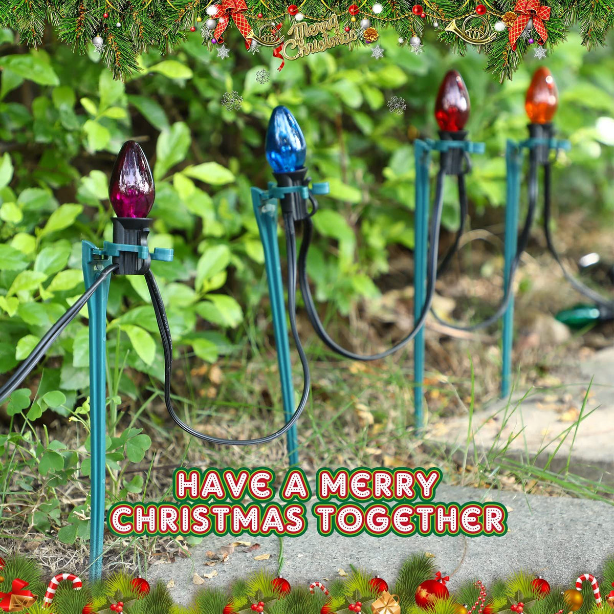 Christmas Light Stakes Universal Yard Lawn Holiday Light Stakes for C7 C9 String Lights, 7.5 inches Ground Stakes(Green,90 Pieces)