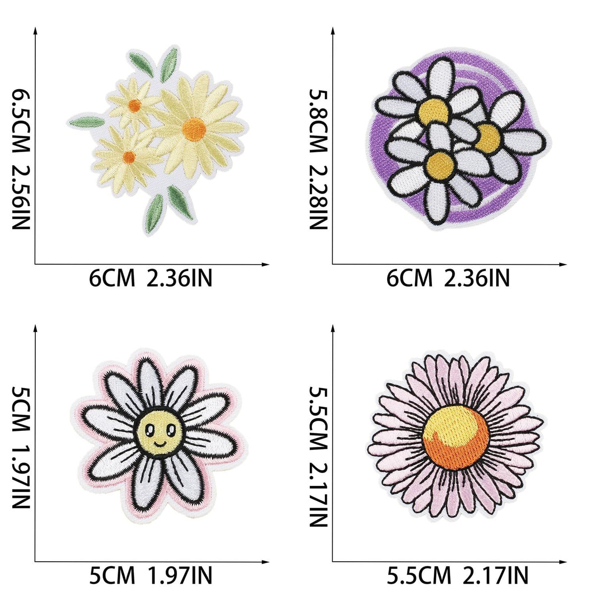 16Pcs Assorted Sunflower Daisy Flower Patch, Sew/Iron on Embroidered Appliques DIY Craft Patches for Clothes Backpacks Hats Jeans