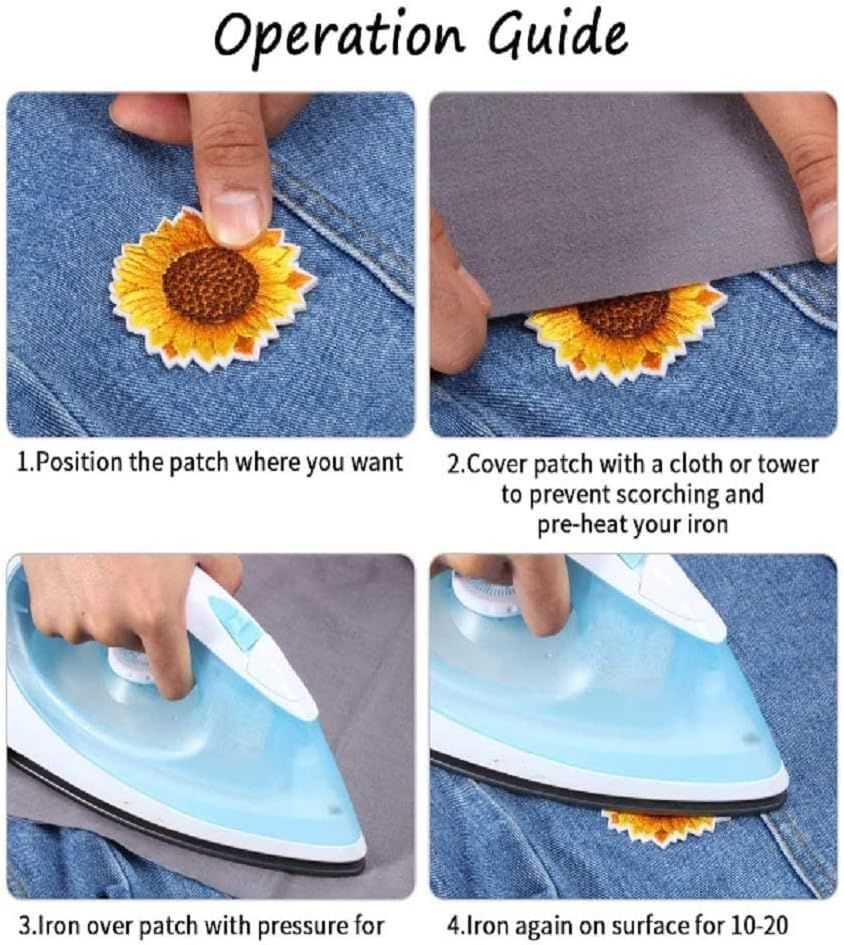 16Pcs Assorted Sunflower Daisy Flower Patch, Sew/Iron on Embroidered Appliques DIY Craft Patches for Clothes Backpacks Hats Jeans