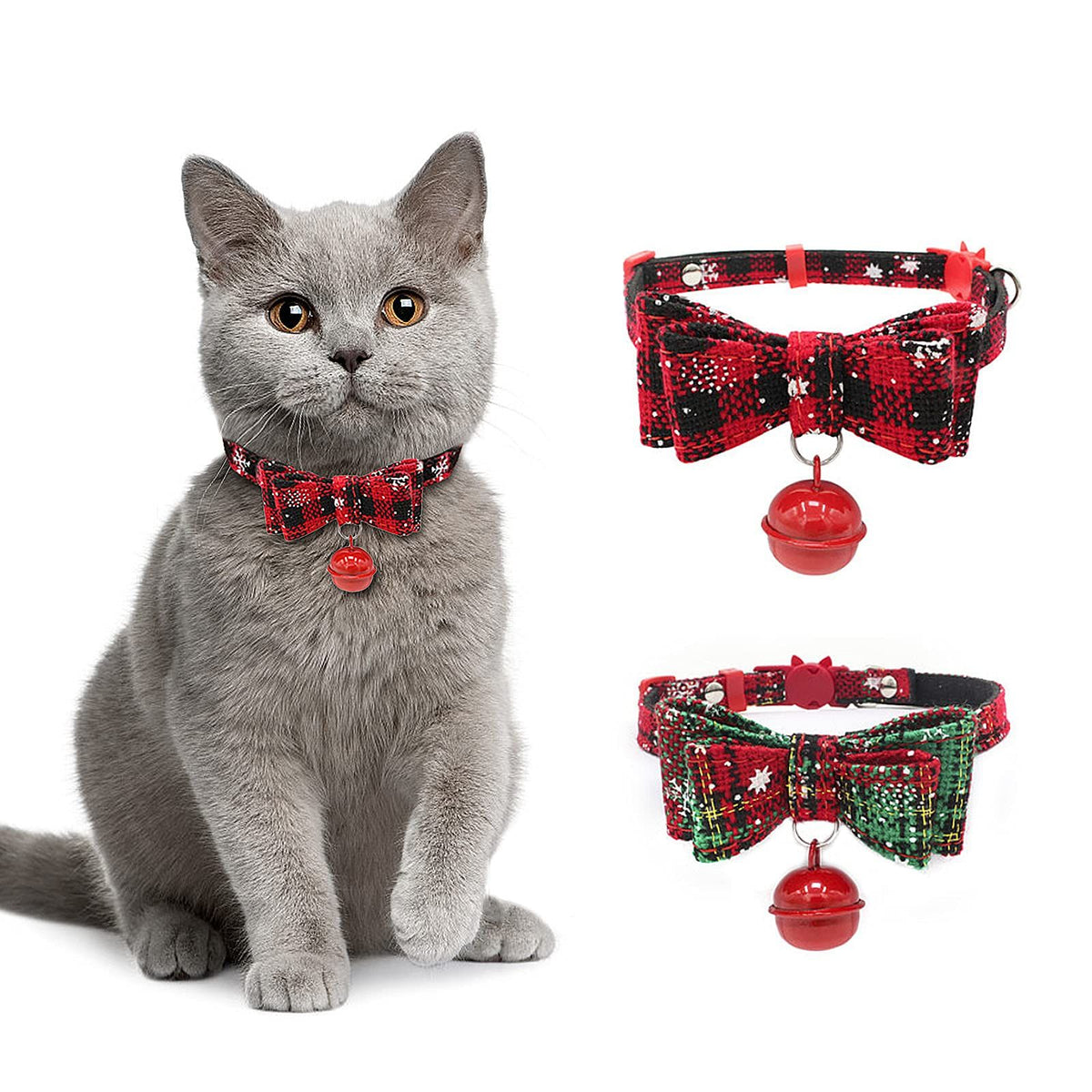2 Pack/Set Christmas Cat Collar Breakaway Kitten Collars with Bow Tie and Bell Santa Outfit for Cats, Small Dogs, Rabbits