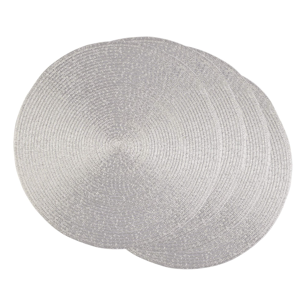 4 Piece DII Woven Placemats Collection Metallic Round Placemat Set, 11.8", Platinum SilverDecorative Sparkle Bling