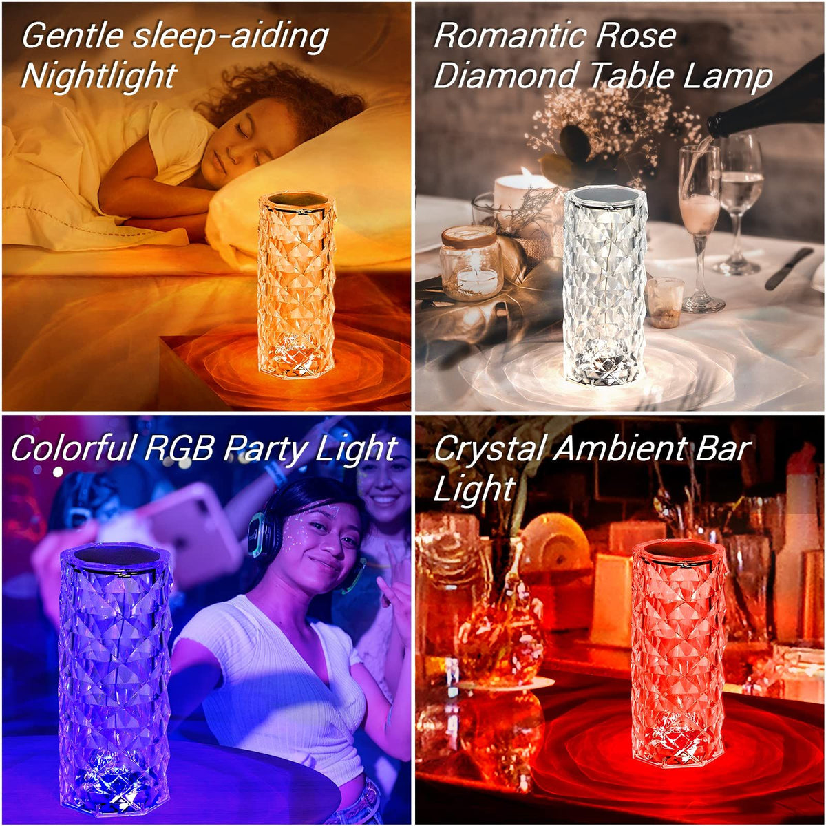 Crystal Lamp,Touch Control Crystal table Lamp,Crystal Rose Lamp with 16 Colors,RGB Night Light with USB & Remote Control