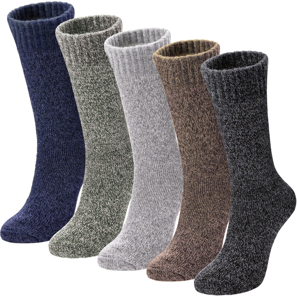 Men's Wool Socks 5 Pack Thermal Socks for Winter Soft Cozy Crew Socks for Hiking Cold Weather Thick Boot Socks
