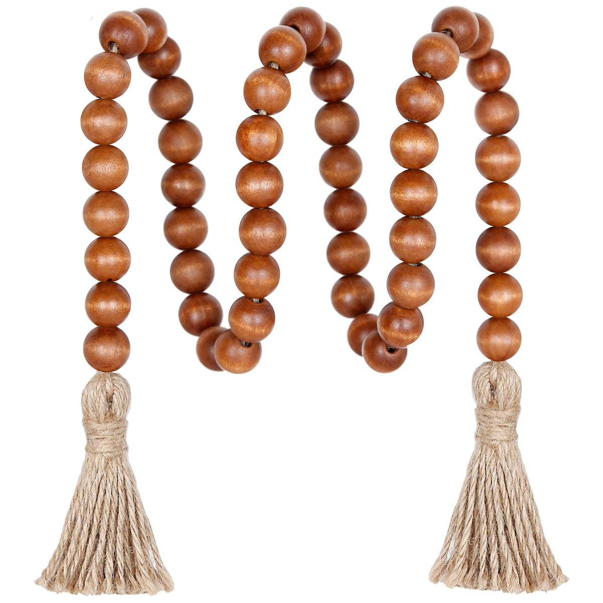 39in Wood Bead Garland Farmhouse with Tassels,Versatile Prayer Beads Boho Chic Wall Hanging Home Decor (Brown)